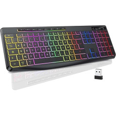 TECURS bezvadu spēļu tastatūra Silent AZERTY Backlit Ergonomiska ūdensizturīga LED tastatūra 2,4GHz Windows Mac PC Xbox