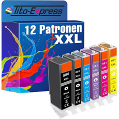 Tito-Express Platinum sērijas 12 kasetnes Piemērotas Canon PGI-580 CLI-581 XXL Pixma TS-8120 8150 8151 8152 8220 8220 8240 8241 8242 8250 8251 8252 8350 8351 8352 9120 9150 9155 | ar fotociānu