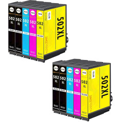 Amaprint XL kasetnes saderīgas ar Epson 502 502XL, piemērotas XP-5100 XP-5105 XP-5115 XP-5115 XP-5150 XP-5155 WF-2860 WF-2865 WF-2880 WF-2880 WF-2885 (10 printeru kasetnes)