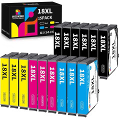 Iepakojumā 15 18XL multipakas 18XL daudzpakešu printeru kasetnes, kas saderīgas ar Epson 18 XL Expression Home XP-322 XP-215 XP-205 XP-225 XP-305 XP-325 XP-422 XP-405 XP-415 XP-425 XP-315 XP-315 XP-312 XP-425 XP-425