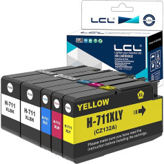 LCL suderinama 711XL 711 XL pigmentinė rašalo kasetė (2Black 1Cyan 1Cyan 1Magenta 1Yellow), skirta HP Designjet T530 T130 T525 T120 24 T120 610 T520 24 T520 36 T520 610 T520 914 T125 T110 UK