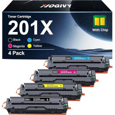 NOGIVY 201X 201A CF400X toneris su lustu, suderinamas su HP 201X 201A toneriu, skirtu HP Color Laserjet MFP M277dw M252dw M252n M274n M277c6 (juodas, žydras, geltonas, purpurinis, 4 vnt.)