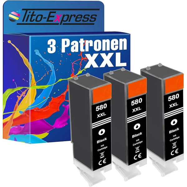 Tito-Express PlatinumSerie 3X kasetne, kas paredzēta Canon PGI-580 XXL melnā Pixma TS 6150 6151 6240 6241 6250 6251 6350 6351 8120 8150 8151 8152 8240 8241 8241 8241 82 42 82 850 8251 8252 8350 8351