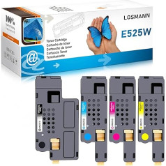 LOSMANN E525W saderīgs toneris, kas aizstāj Dell E525 E525w 593-BBLN 593-BBLZ 593-BBLV 593-BBLL (4 iepakojumi, 1 melns, 1 zils, 1 sārts, 1 dzeltens, 1 dzeltens)