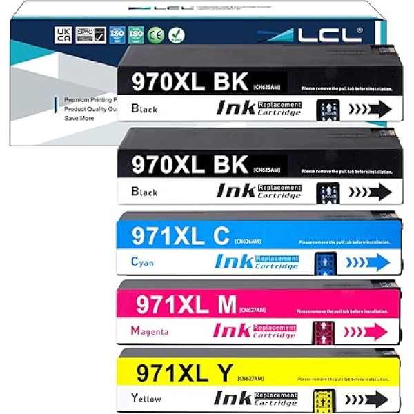 LCL saderīga tintes kasetne 970XL 970 XL 971XL 971 XL CN621AE CN625AE CN626AE CN626AE CN627AE CN628AE, kas ir saderīga ar HP Officejet Pro X451DN X451DW X476DN X476DW X551DW (2KCMY)