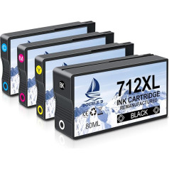 DOUBLE D 712 712XL kasetė, skirta HP 712, suderinama su HP DesignJet T650, T630, T250, T230