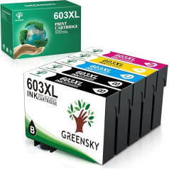 GREENSKY 603XL saderīga tintes kasetne Epson 603 603 XL priekš XP-2105 XP-2100 Workforce WF-2850DWF WF-2850DWF WF-2835DWF WF-2830DWF WF-2810DWF Expression Home XP-4105 XP-4100 XP-3105 XP-3100(5 iepakojumi)