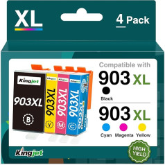 KINGJET 903XL kasetnes ir saderīgas ar HP 903 XL 903XL multipakete printeru kasetnēm HP Officejet 6950 printeru kasetnēm HP Officejet 6950 Officejet Pro 6970 6960 (Black Cyan Magenta Yellow)