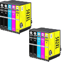 Happy Printer XL Ink Cartridges Compatible with Epson 502 502XL Suitable for XP-5100 XP-5105 XP-5115 XP-5150 XP-5155 WF-2860 WF-2865 WF-2880 WF-2885 (10 Printer Cartridges)