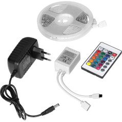 LED lentes komplekts 12V 30L/m 100lm/m 7.2W/m IP20 RGB 5m + RGB kontrolieris + 12V barošanas bloks