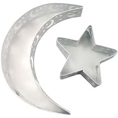 PRETYZOOM 2 x Crescent Moon un Star Ramadan Eid Mubarak Paplātes Šķīvji Mēness zvaigzne Vakariņu šķīvji Galda trauki Desertu ēdienu pasniegšanas paplāte Ramadāna musulmaņu islāma ballīšu piegāde baltā