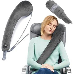 Travelrest® All-IN-ONE Premium ceļojumu spilvens/kakla spilvens — mazgājams plīša pārvalks ar Memory Foam — ideāli piemērots lidmašīnām, automašīnām, vilcieniem, biroja snaudām (sarullējams)