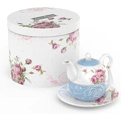 London Boutique arbata vienam arbatinukui arbatos puodelio lėkštės rinkinys Dovanos moterims Arbatos rinkinys 1 New Bone China Vintage Flora Dovana jai 350 m (mėlyna)