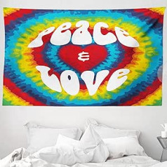 ABAKUHAUS 70-ųjų vakarėlių gobelenas ir lovatiesė, Groovy Hippie Rainbow minkštas mikropluošto audinys, plaunamas neblunkantis, skaitmeninė spauda, 230 x 140 cm, mėlyna raudona žalia