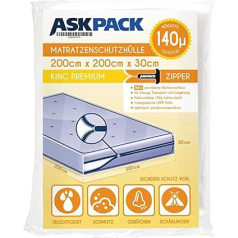 ASK Pack Premium King matrača pārvalks - ar rāvējslēdzēju - 200 cm plats 30 cm augsts 200 cm garš matracis - 140 µ īpaši izturīgs - ūdensnecaurlaidīgs un izturīgs pret plīsumiem - ideāli piemērots pārvietošanai, uzglabāšanai un transp