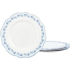 fanquare 4 pusryčių lėkščių rinkinys Desertų lėkštės plokščios 21 cm mėlynos lapų rašto torto lėkštės porcelianinės, tinka mikrobangų krosnelėje