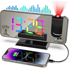 zerotop 7,4 collu projekcijas modinātājs Radio modinātājs ar projekcijas modinātāju digitālais guļamistabas digitālais modinātājs ar LED displeju, 5 dimmeri, USB lādētājs, 12/24h, atlikšana, digitālais pulkstenis,