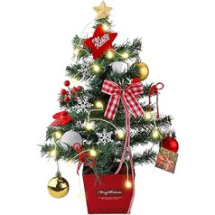 Hileyu Artificial Christmas Tree 50 cm with LED Lights Mini Christmas Tree Table Top Christmas Tree Artificial Table Christmas Tree Artificial with Ornaments for Christmas Decoration