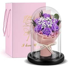 TangDouJM mūžīgās rozes konservēts zieds, dāvanas sievietēm, mūžīgā roze stikla kupolā Radoša dzimšanas dienas dāvana, Ziemassvētku dāvanas, violets