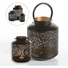 Schlaraffenland Corda Lantern Medium 14 x 18 cm Black Gold Metal Without Candle Black Lantern Outdoor Large