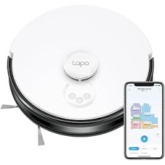 TP-Link Tapo RV30C Mop Robot Putekļu sūcējs Robota sūkšanas jauda 4200Pa, LiDAR Navigācija, Ātra piešķiršana, Akumulators ar 3200 mAh, Piemērots grīdām un paklājiem, Alexa & Google Control