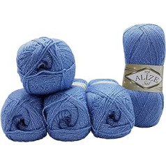 5 x 100 g Alize Glitter Wool SAL SIMLI mezgimui ir nėrimui, 500 g Metallic – vilna (mėlyna 40)