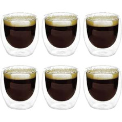 Nizirioo Latte Macchiato glāzes (6 x 80 ml), kafijas glāzes ar dubultām sienām, termiskās glāzes, kapučīno glāzes, glāzes no borsilikāta stikla kapučīno pagatavošanai, latte, tēja, ledus tēja, ledus tēja, ledus tēja,