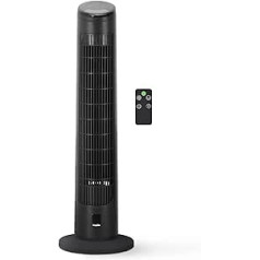 KEPLIN 73.3 cm 90 Degree Oscillating Tower Fan with Remote Control - Compact Size, Powerful Wind, 3 Modes, Temperature Display for Home and Office with Quiet Operation (Black)