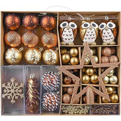 VALERY MADELYN Christmas Baubles 90 Pieces Christmas Tree Baubles Christmas Baubles Gift Package Christmas Decoration with Hanger Christmas Tree Decoration Forest Theme Owl Snowflake Pine Cones Leaves