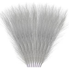 piegādes karte Mākslīgā pampas zāle maza 45 cm mākslīgā pūkaina pampa zāle 7 zari Mākslīgā vāzes pildviela mājas biroja vāzes kāzu dekorēšanai sudraba 8 iepakojums