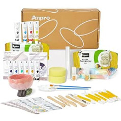 Anpro Home Air Drying Clay Pottery Kit for Beginners, DIY Clay Play Set for Adults, with Tools, Paints, Brushes, Instructions and Gloss Varnish