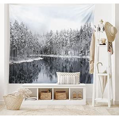 ABAKUHAUS Forest Area Tapestry and Bedspread, Trees in Cold Day Lake, Soft Microfibre Fabric Wall Decoration for Bedroom, 230 x 140 cm, White Brown