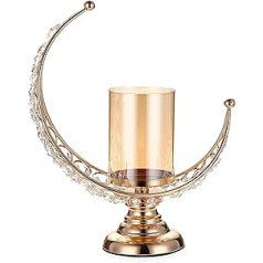 Tolida Crystal Tea Light Holder Moon Shape with Removable Shade for Home Office Wedding Party Reception Table Decoration Gold