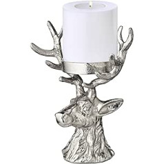 EDZARD Candle Holder Deer (Diameter 6 cm, Height 20 cm) in Silver Look - Candle Holder Silver for Pillar Candles - Decorative Candles, Table Decoration, Silver Decoration for Candles in Reindeer