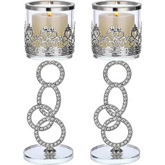 Tolida Crystal Glass Tea Light Votive Candle Holder Set of 2 Decorative Clear Glass Aromatherapy Candle Holders for Wedding Birthday Christmas Halloween Party 21.5 cm, Silver