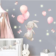 Little Deco DL860-3 Wall Sticker Rabbit with Balloon Fluorescent Luminous Dots Baby Nursery Luminous Sticker Self-Adhesive Wall Decoration