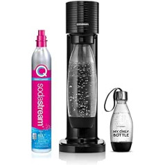 SodaStream Gaia juodojo vandens karbonatas mineralinio vandens gamybai, yra 1 butelis 1 litro, 1 butelis 0,5 l ir 1 cilindras anglies dioksido Co2 maistas 425 g su Rapico jungtimi