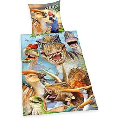 Ganāmpulka dinozauru pašbildes gultas veļas komplekts, apgriežams motīvs, spilvendrāna 80 x 80 cm, segas pārvalks 135 x 200 cm, kokvilna/atstiprināts, daudzkrāsains