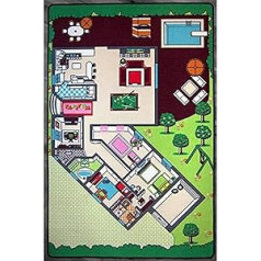 TAPITOM® Vaikų namų plano kilimėlis - 130 x 200 cm | Didelis žaidimų kilimėlis su namo dalimis | Kilimėlis vaikų kambariui | Neslystantis Hem | CE standartai