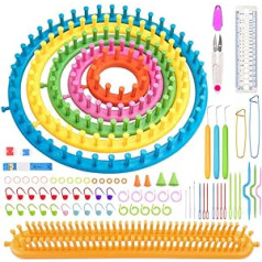 CDJX adāmgredzena/adīšanas rāmja komplekts ar marķieru komplektu, 6 izmēri, plastmasa, apaļš, garš, apļveida adīšanas/adīšanas rāmja komplekts, šalle, cepure, adāmrīks, adāmadatas cepures, somas, šalles, džemperi