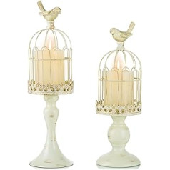 Romadedi Vintage Candle Holder Bird Cage Decoration - Candle Holder Set of 2 Metal for Pillar Candles Shabby Chic Country House Style Wedding Living Room Table Decoration 33 cm / 40 cm Large White