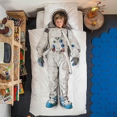 Snurk® - Gultas veļas komplekts bērniem astronauts, 135 x 200 cm, iekļauts 1 spilvendrāna 80 x 80 cm, izgatavots no 100% organiskās kokvilnas