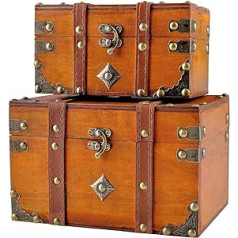 2 vnt. / rinkinys Vintage rankų darbo laikymo dėžutė – senovinė medinė laikymo dėžutė, senovinio stiliaus papuošalų laikiklis, skirtas garderobo papuošalų dėžutei papuošalų dėžutės dekoratyvinė dėžutė (301-Combo4)