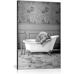 Vannas istabas bildes ar rāmi, melnbalti dzīvnieku attēli vannasistabā, smieklīgi sienas attēli, izdrukas Kanvas plakāts, māksla, sienas māksla, minimālistisks mājas dekors - ar rāmi (A3 (29,7 x 42 cm), dzīvnieks -7)