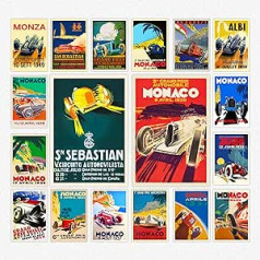 Grand Prix plakāti — 9 Formula 1 plakātu komplekts, moderns Grand Prix izdruku komplekts abām pusēm, seno automašīnu plakāti zēnu istabai, vēsā istaba, automašīnu plakāti un Grand Prix druka