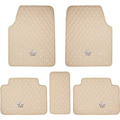 eing All Weather PU Leather Car Floor Mats SUV Truck 5 Pcs/Set (Front & Rear) Heavy Duty Protective Crown Car Floor Cushion Beige