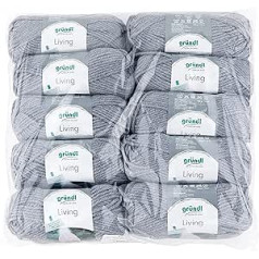 Gründl 3526 Living Value Pack 10 Visas bumbas 100g Rokas adīšanas vilna/dzija 80% poliakrils/20% poliamīds, vidēji pelēks, 39 x 40 x 8 cm