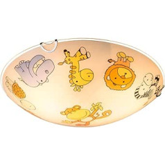 Globo 40607 Children's Ceiling Lamp Zoo Animal Motif Game Room Lighting Glass Light Colourful