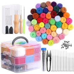 48 Colours Needle Felting Set, Felting Wool Roving, 88 Pieces Needle Felting Starter Kit with Felting Needles, Basic Tools and Accessories, Wool Fibre Hand Spinning Material for Crafts, for Beginners,