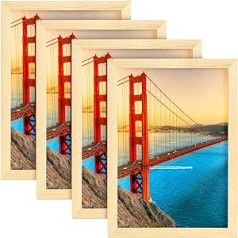 Tebery Pack of 4 Picture Frames 21 x 30 cm DIN A4 Vintage Poster Frame Natural MDF with Acrylic Glass / Picture Frame / Removable Frame